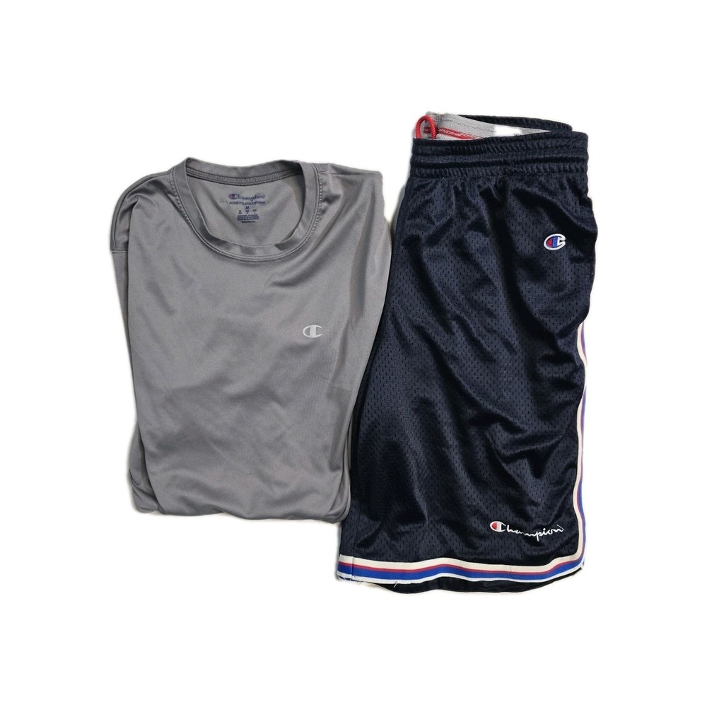 Champion Men's M Tshirt Shorts Lot Of 2 Blue Grays Drawstrings Mesh